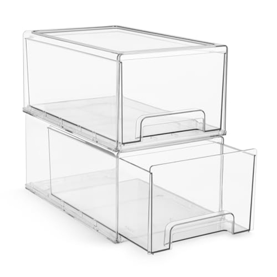 Drawer Organizer Bamboo - Clear Plastic Organizer Bins with Handles