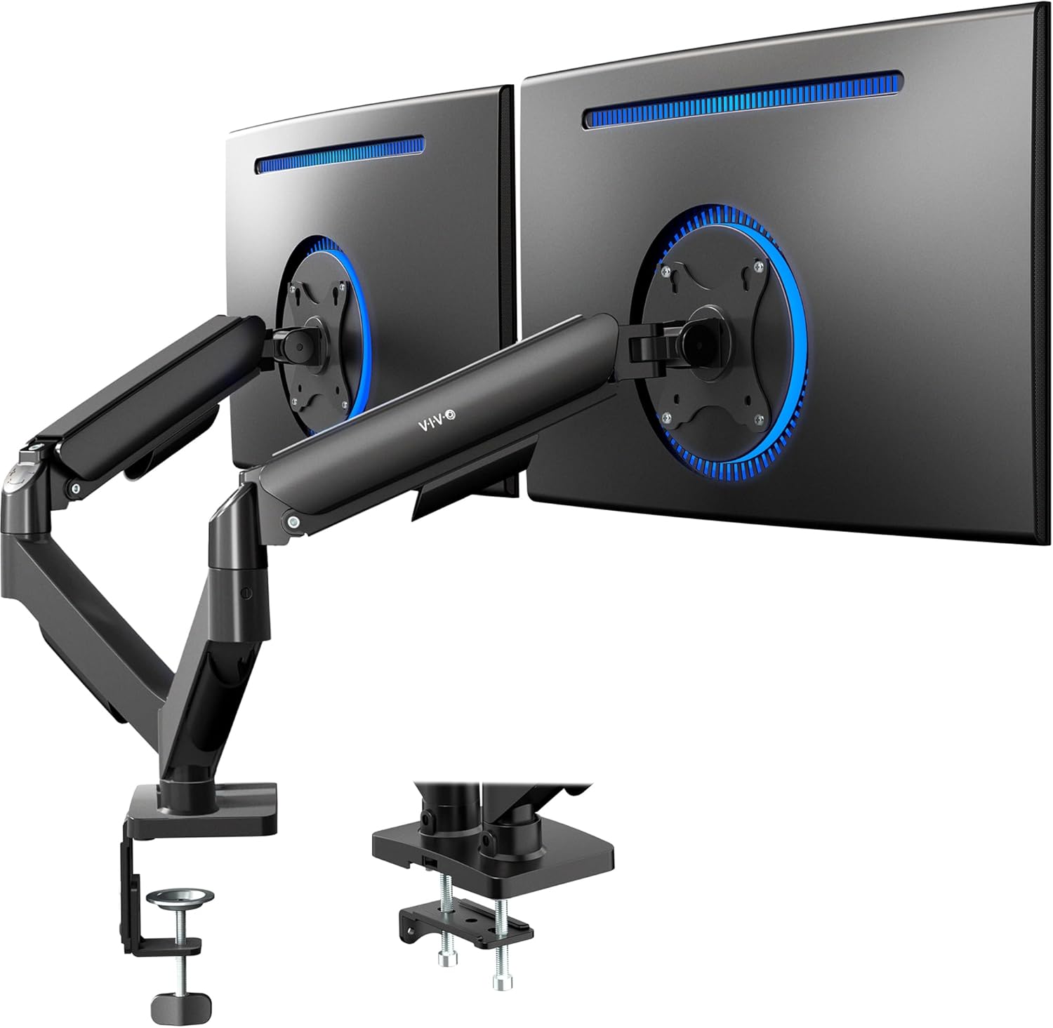 Desk Setup With Monitor Arm - Dual Monitor Stand Fully Adjustable Arms