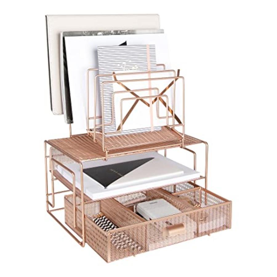 Drawer Organizer Bamboo - Rose Gold Desk Organizer with Drawer