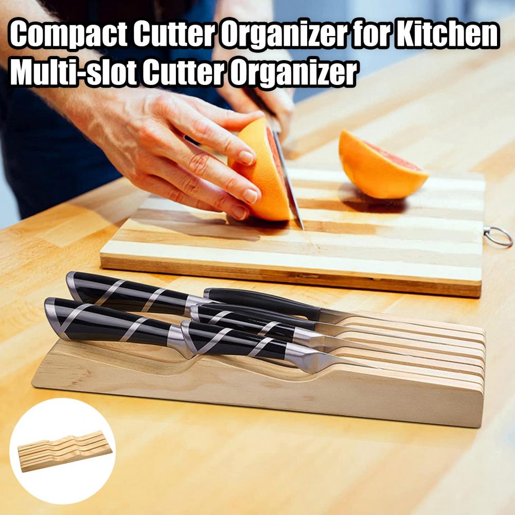 Drawer Organizer Bamboo - 40cm Cutter Holder Versatile Wooden Drawer
