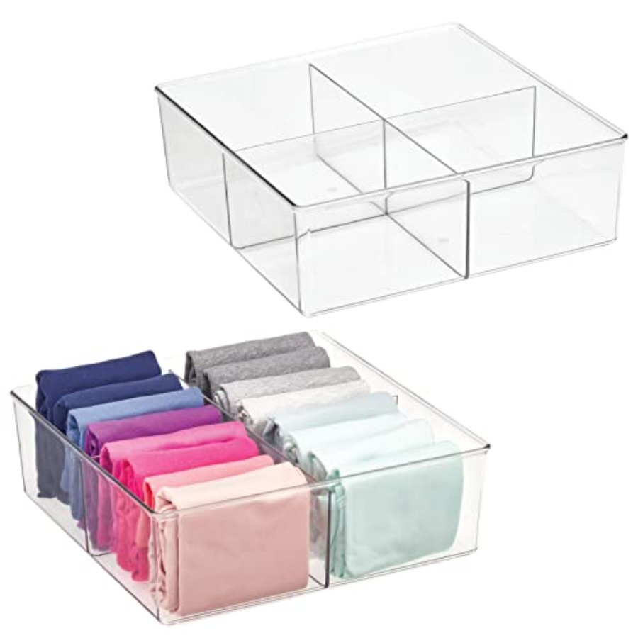Drawer Organizer Bamboo - Plastic 4 Compartment Divided Drawer and