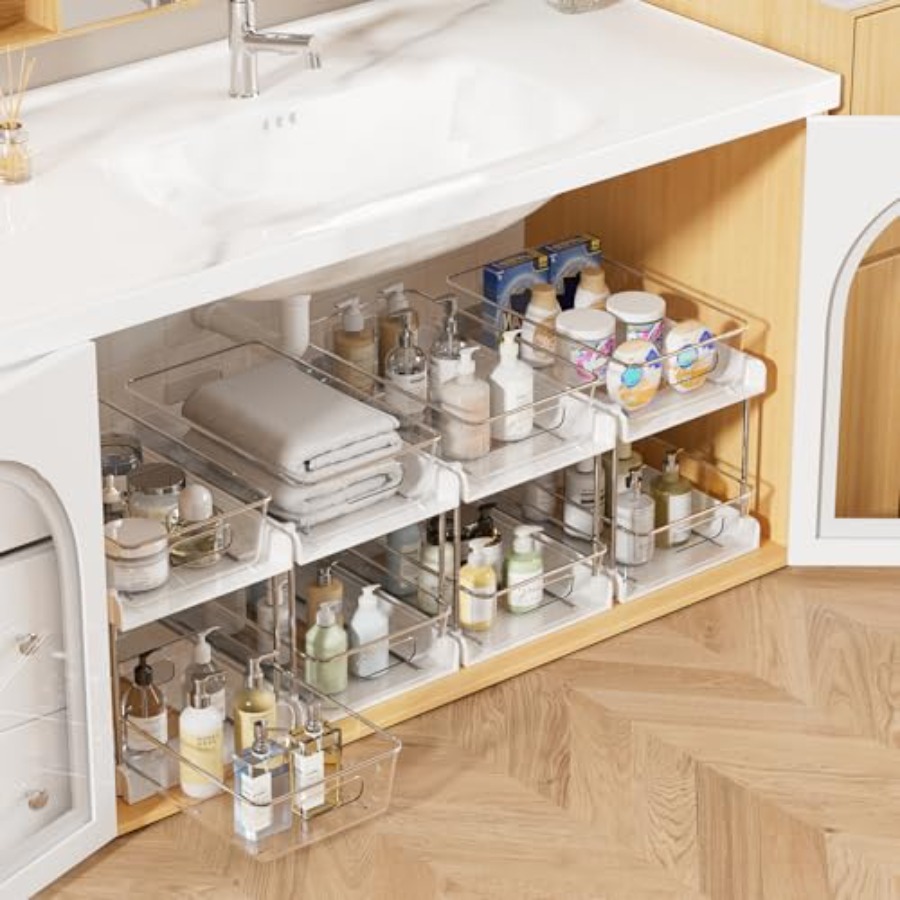 Drawer Organizer Bamboo - 4 Pack Bathroom Organizer 2 Tier