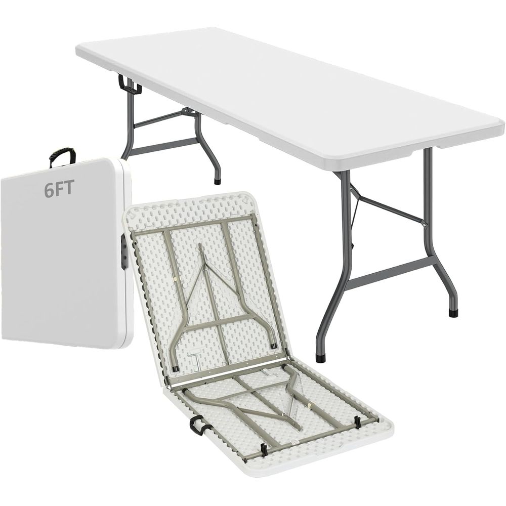 Desk Setup Design - 6ft Portable Folding Table, White Plastic