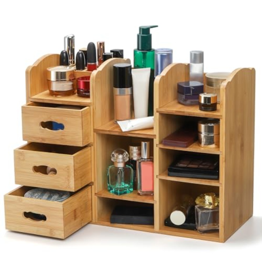 Drawer Organizer Bamboo - Bamboo Makeup Organizer with Drawers, Large