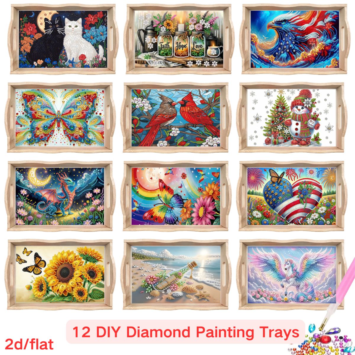 Desk Setup Design - A diamond-painted square tray set with