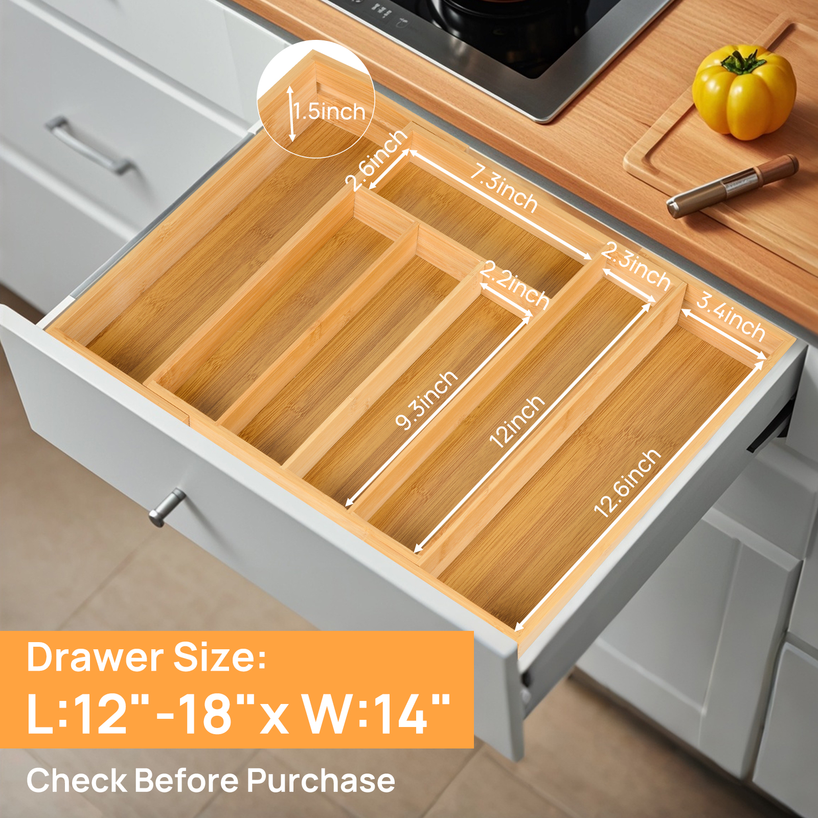 Drawer Organizer Bamboo - Bamboo Kitchen Drawer Organizer, Expandable &