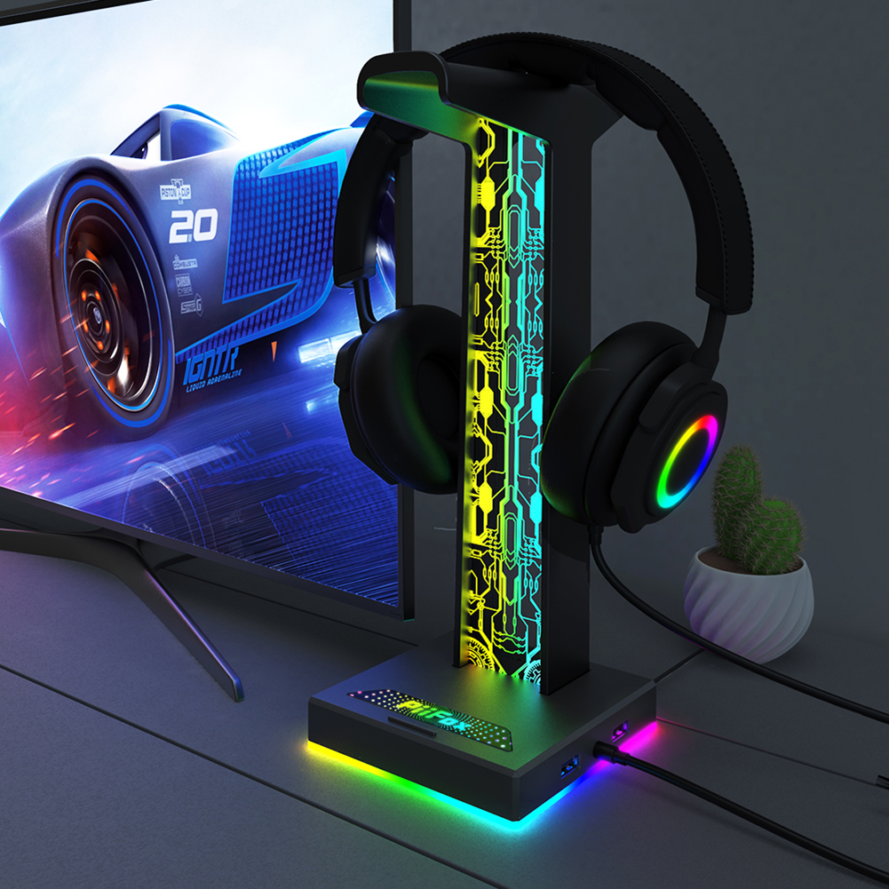 Desk Setup Light - RGB Gaming Headphone Stand Dual USB