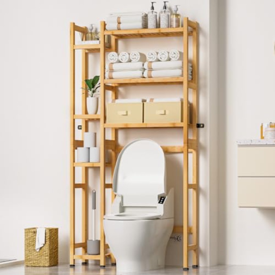 Drawer Organizer Bamboo - Over The Toilet Storage with Basket