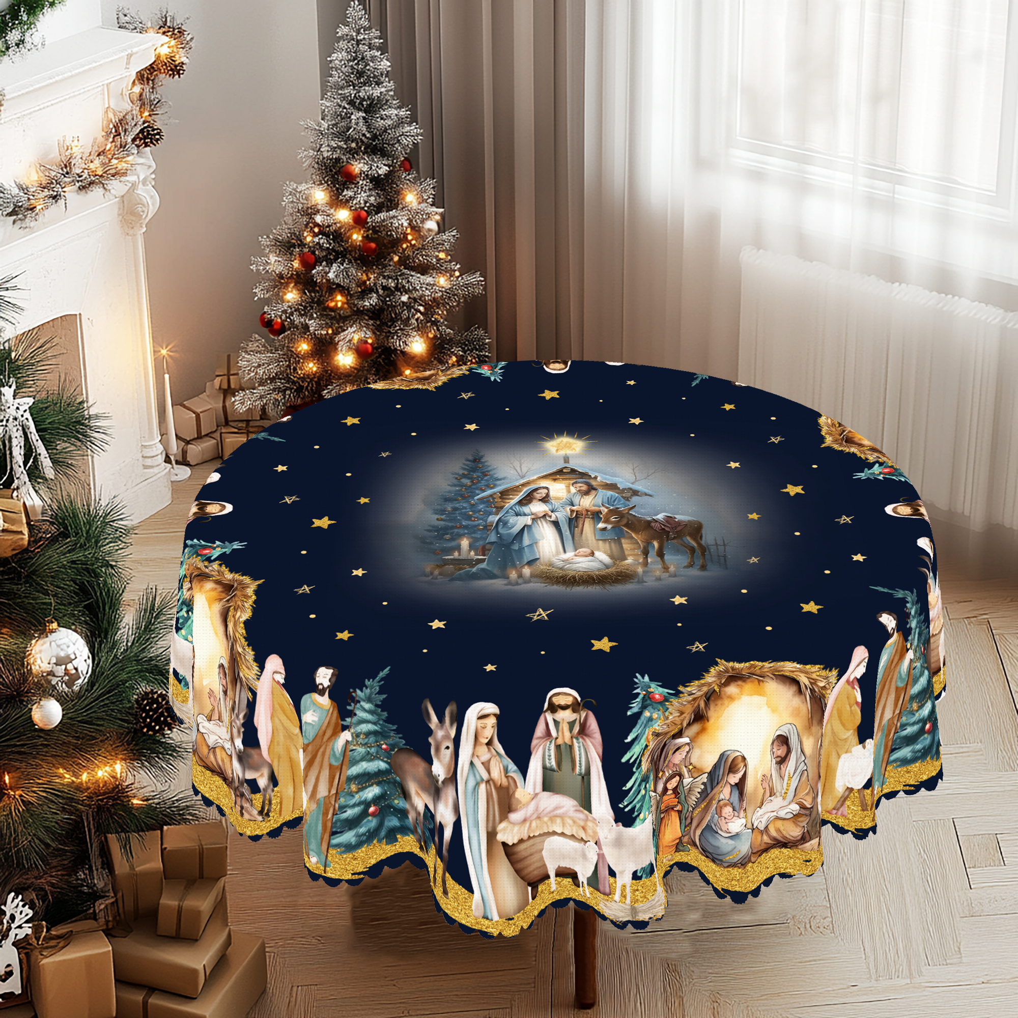Desk Setup Wallpaper - 1Pc Christmas Tablecloth with Nativity Scene,