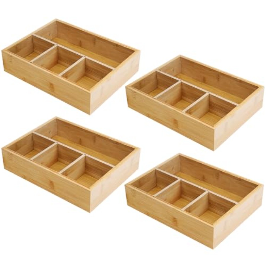 Drawer Organizer Bamboo - 4 Pack Bamboo Tea Bag Organizer,