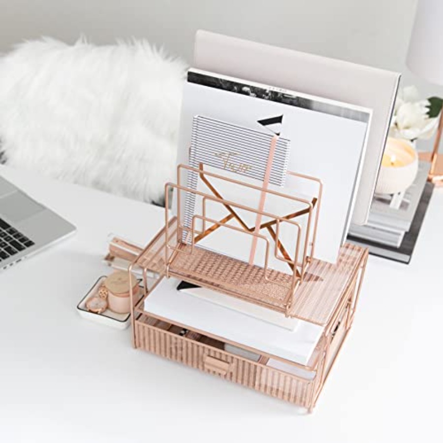 Rose Gold Desk Organizer with  - Drawer Organizer Bamboo 리뷰 및 가격
