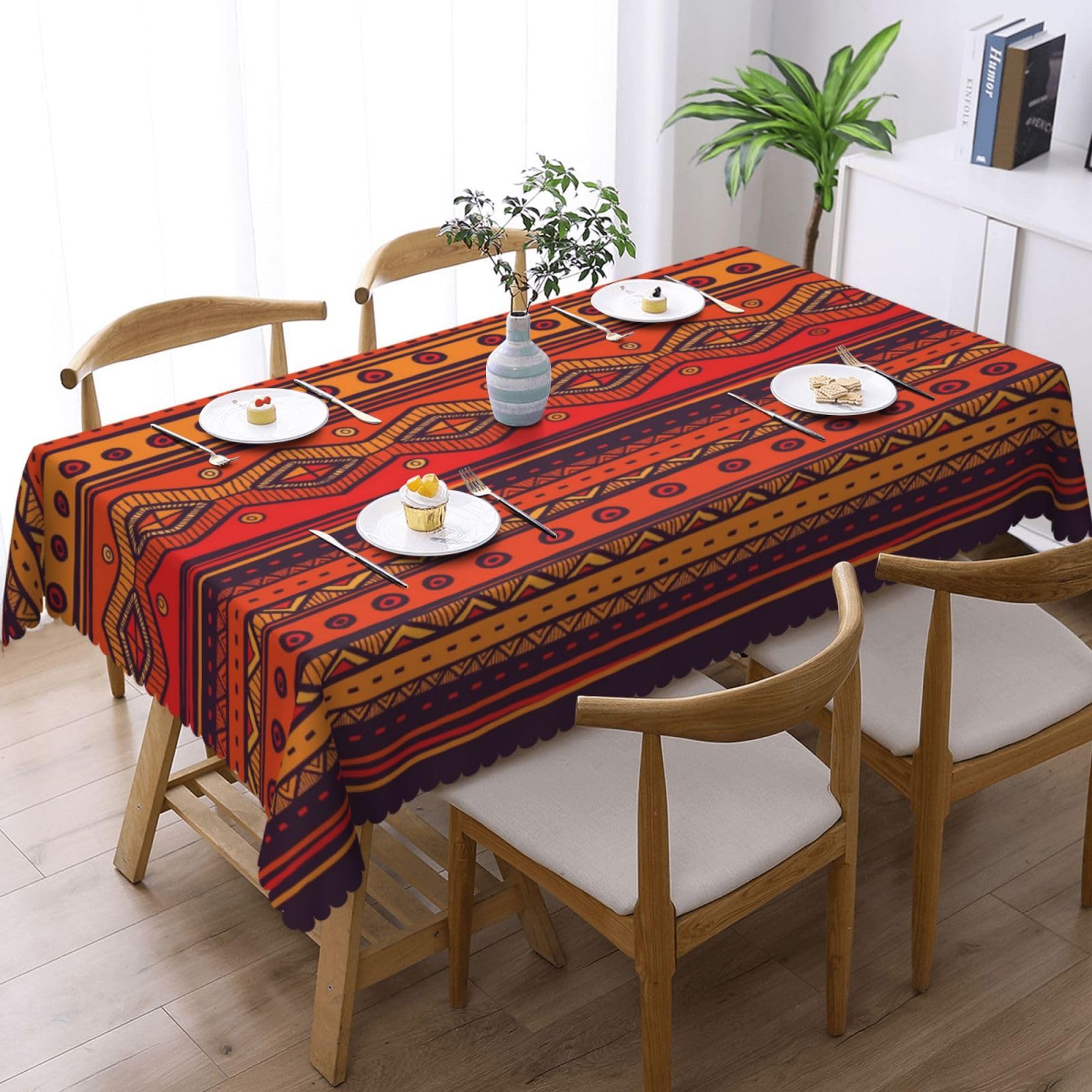 Ethnic Tablecloth Orange Abstr - Desk Setup Wallpaper 리뷰 및 가격