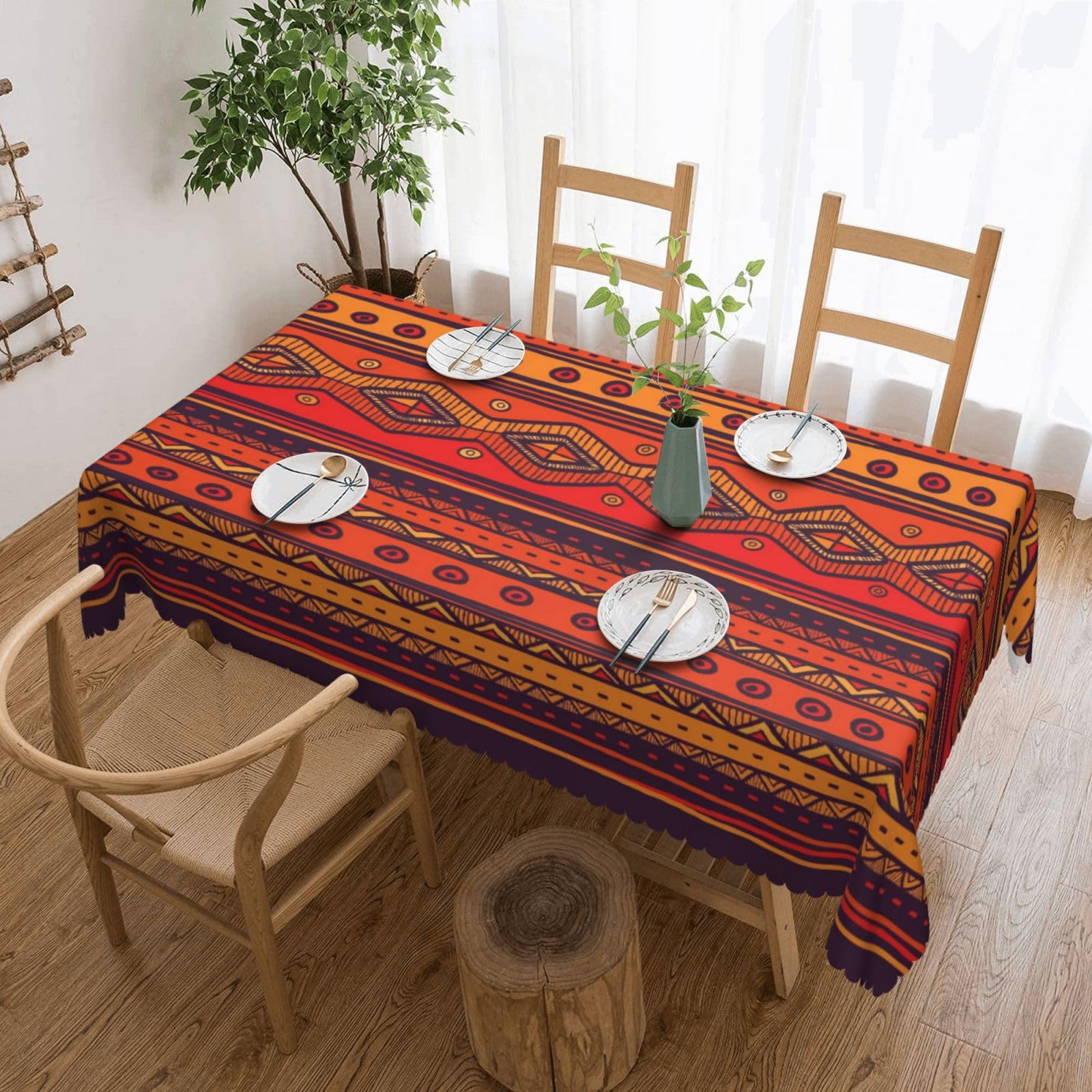 Ethnic Tablecloth Orange Abstr - Desk Setup Wallpaper 리뷰 및 가격