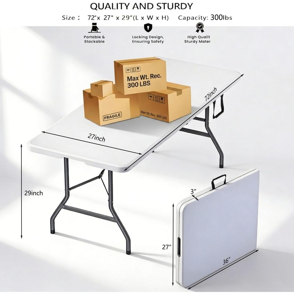 6ft Portable Folding Table, Wh - Desk Setup Design 리뷰 및 가격